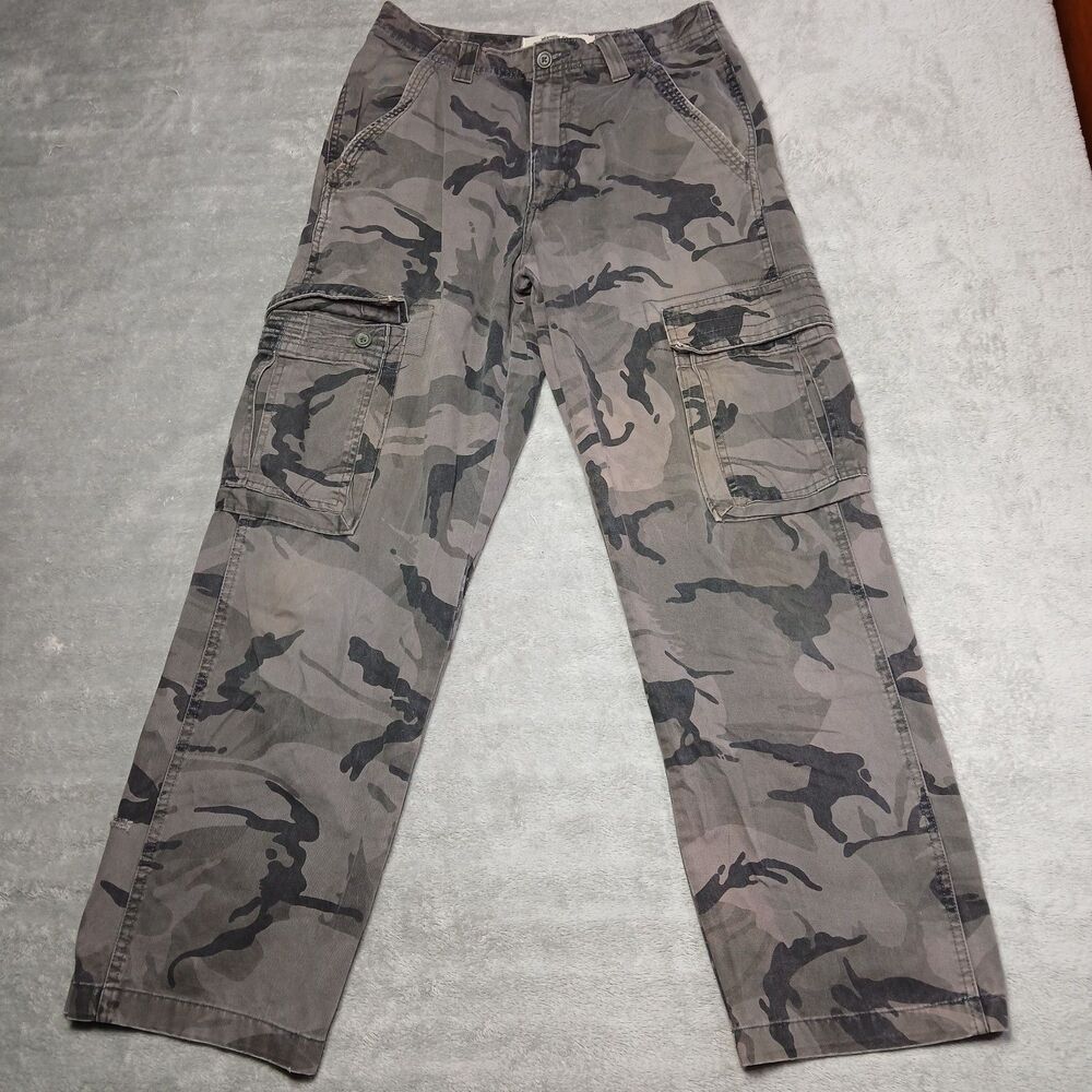 Wrangler Cargo Pants 30x32 Gray Camo Wide Leg Urban Utility Street Gorp Cotton